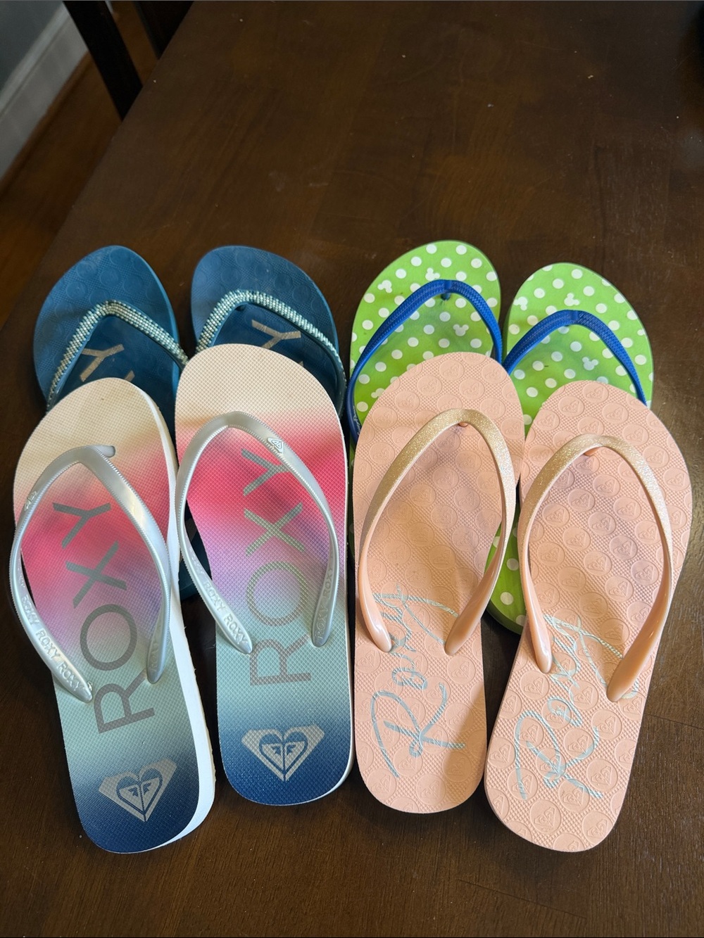 Roxy Flip Flops Trio and Disney brand Flip Flops.